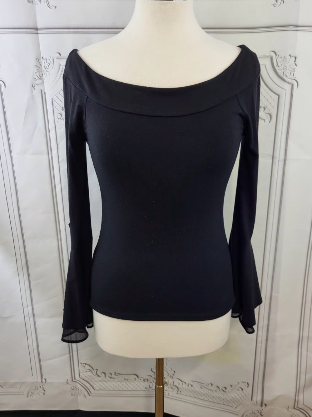 White House Black Market Black Off-Shoulder Bell Sleeve Top